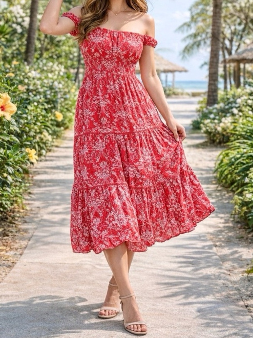Abel the Label Off-Shoulder Strawberry Kisses Maxi Dress